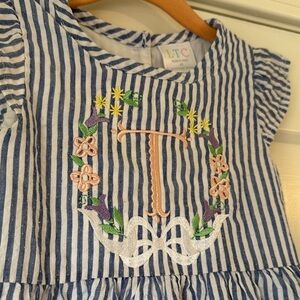 Seersucker Kids Dress Monogram T